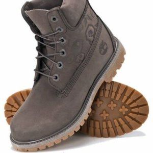 Timberland 6" Premium Icon Grey Leather Nubuck Lace Up Womens Boots Size 10